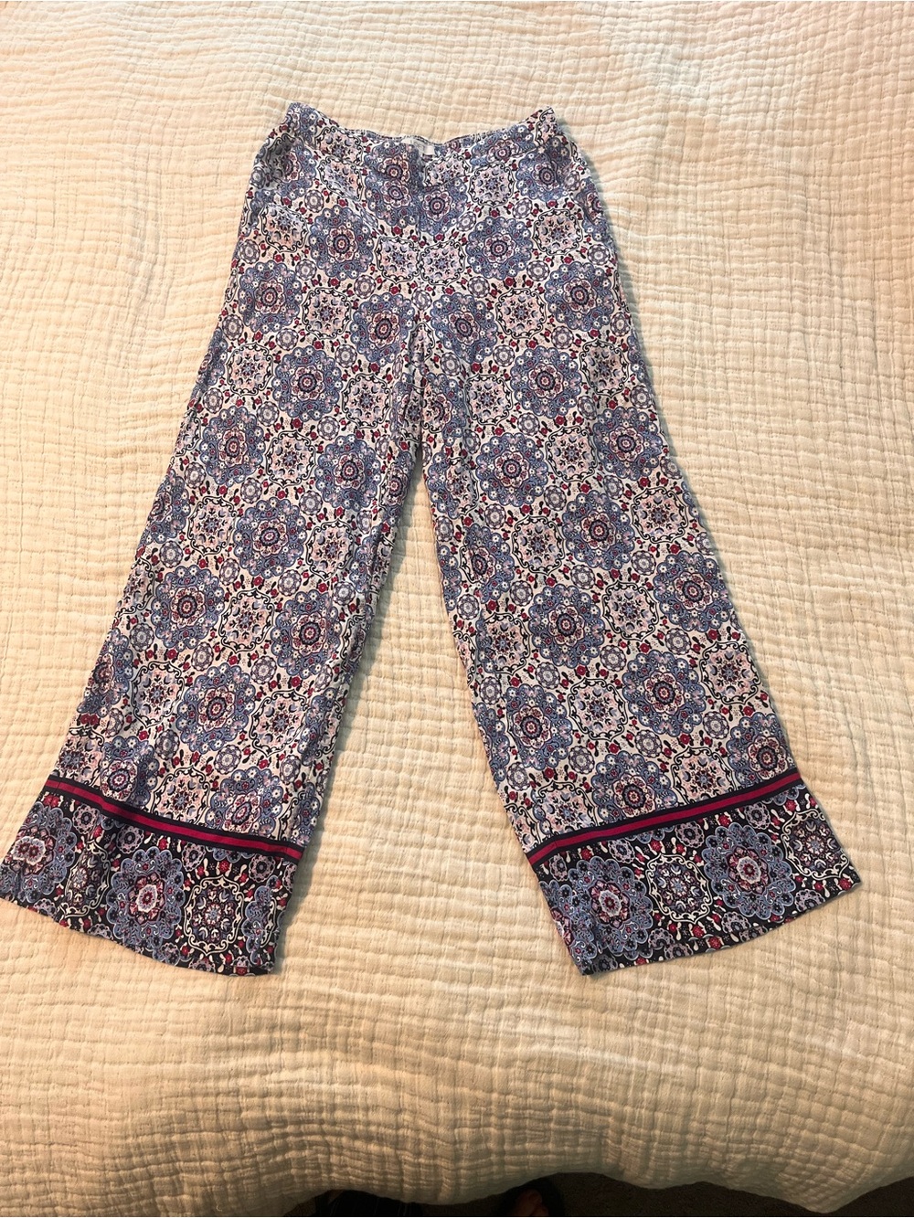 LOFT Blue Patterned Ankle Crop Wide-Leg Pants XS - Picture 2 of 9